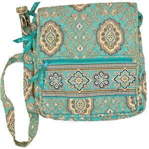Vera Bradley Totally Turk Teal Brown Crossbody Bag Medium (retired)